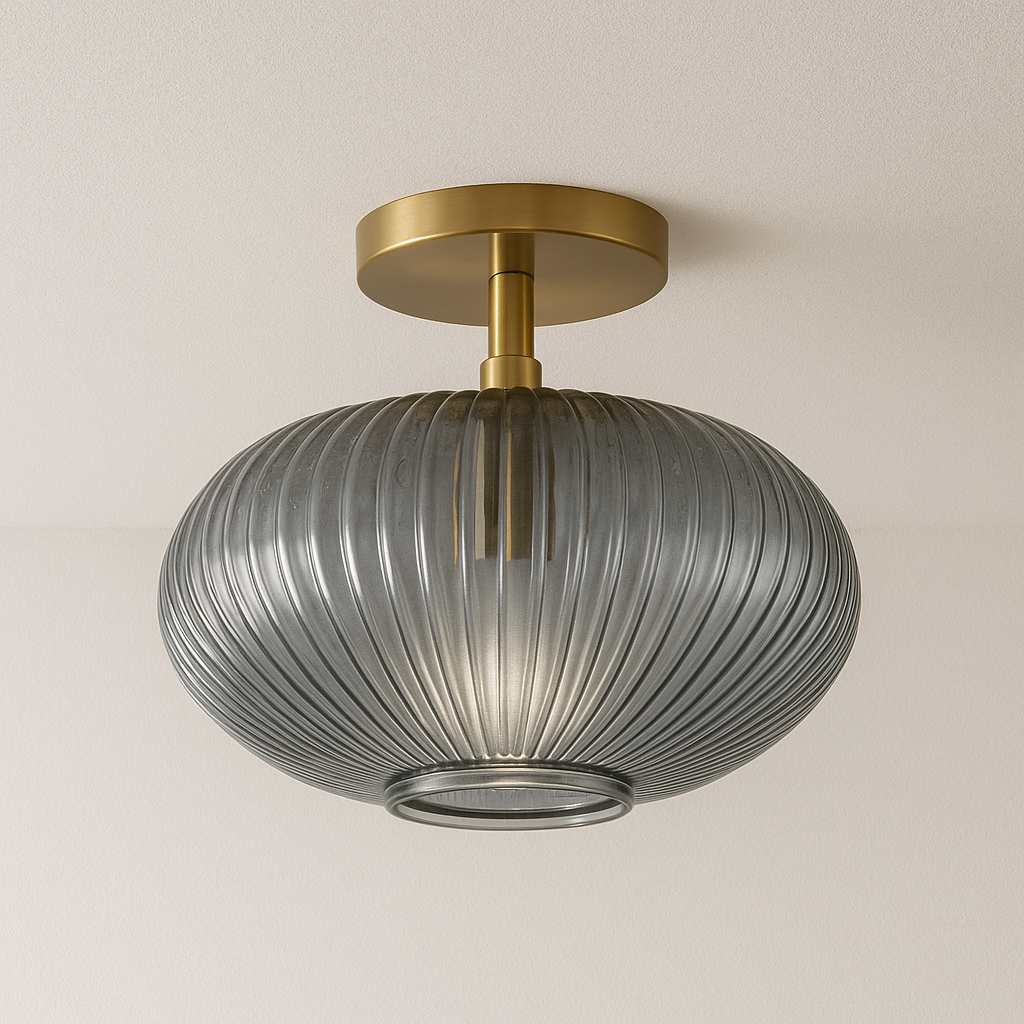 Luminária Plafon Moderna Minimalista Metal Vidro Canelado Wells - ABAZZUR™