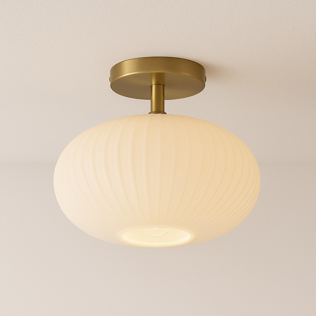 Luminária Plafon Moderna Minimalista Metal Vidro Canelado Wells - ABAZZUR™