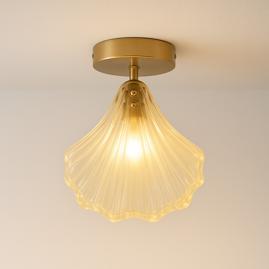 Luminária Plafon Moderna Minimalista Metal Vidro Concha Leeds - ABAZZUR™