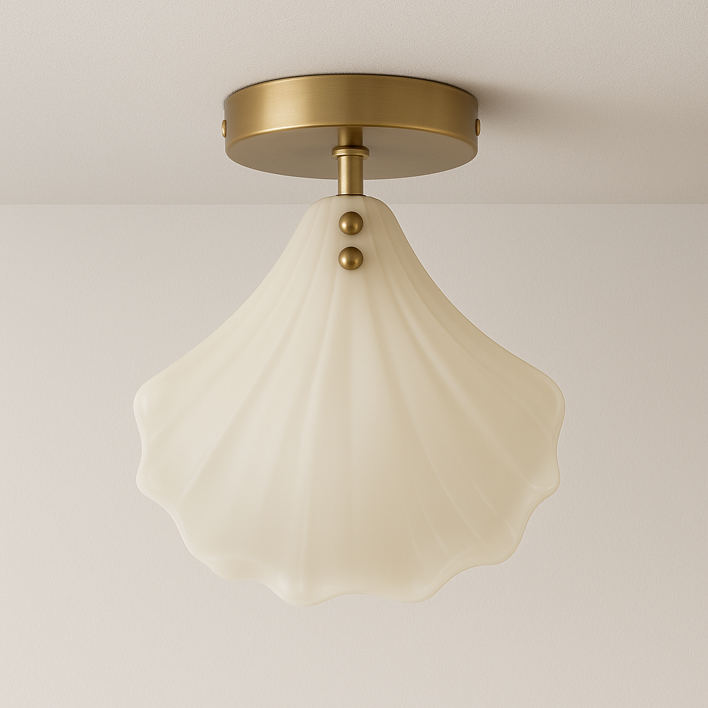 Luminária Plafon Moderna Minimalista Metal Vidro Concha Leeds - ABAZZUR™