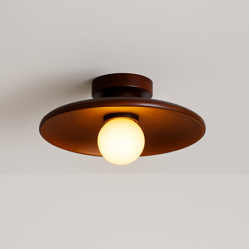 Luminária Plafon Moderna Minimalista Rústica Madeira Globo Bola Vidro Toki - ABAZZUR™