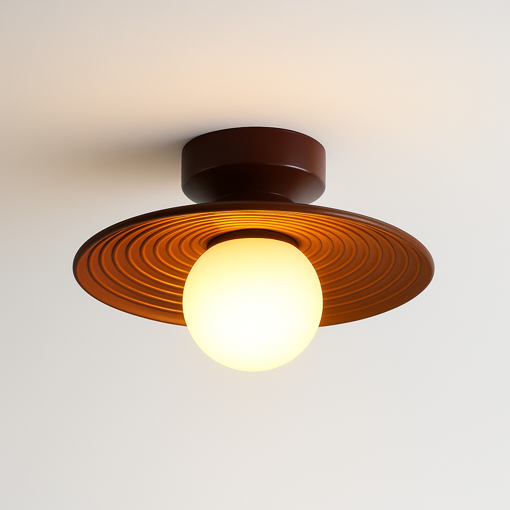 Luminária Plafon Moderna Minimalista Rústica Madeira Globo Bola Vidro Toki - ABAZZUR™