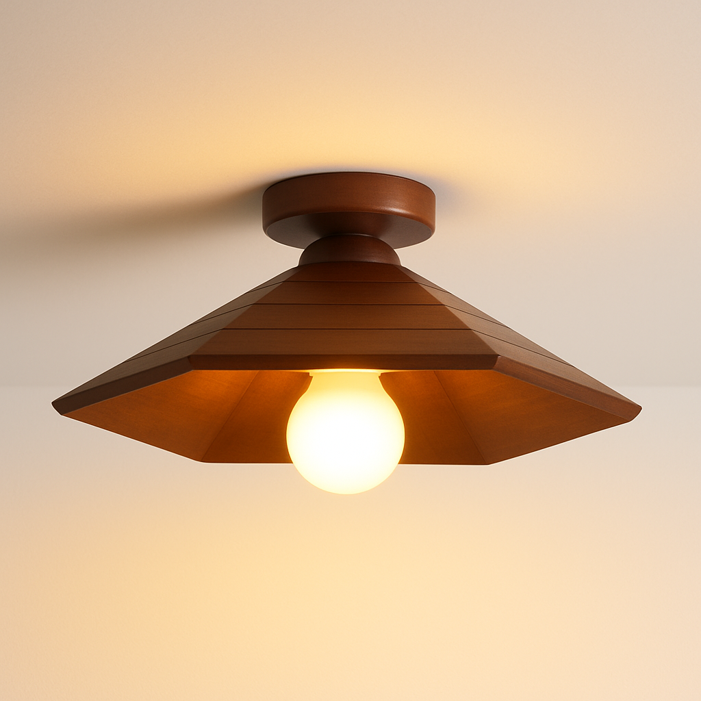 Luminária Plafon Moderna Minimalista Rústica Madeira Globo Bola Vidro Toki - ABAZZUR™