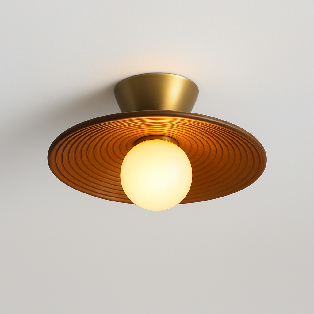 Luminária Plafon Moderna Minimalista Rústica Madeira Globo Bola Vidro Toki - ABAZZUR™
