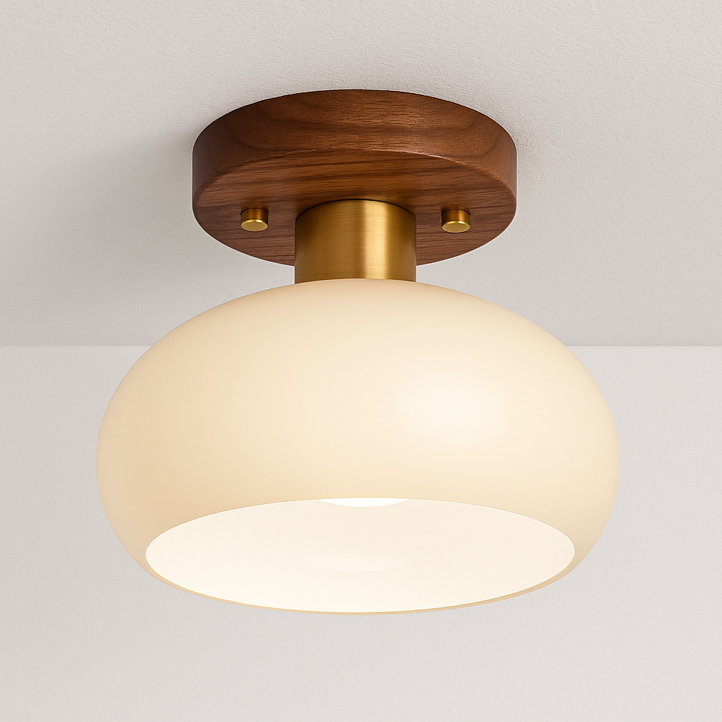 Luminária Plafon Moderna Minimalista Rústico Madeira Vidro Yoro - ABAZZUR™