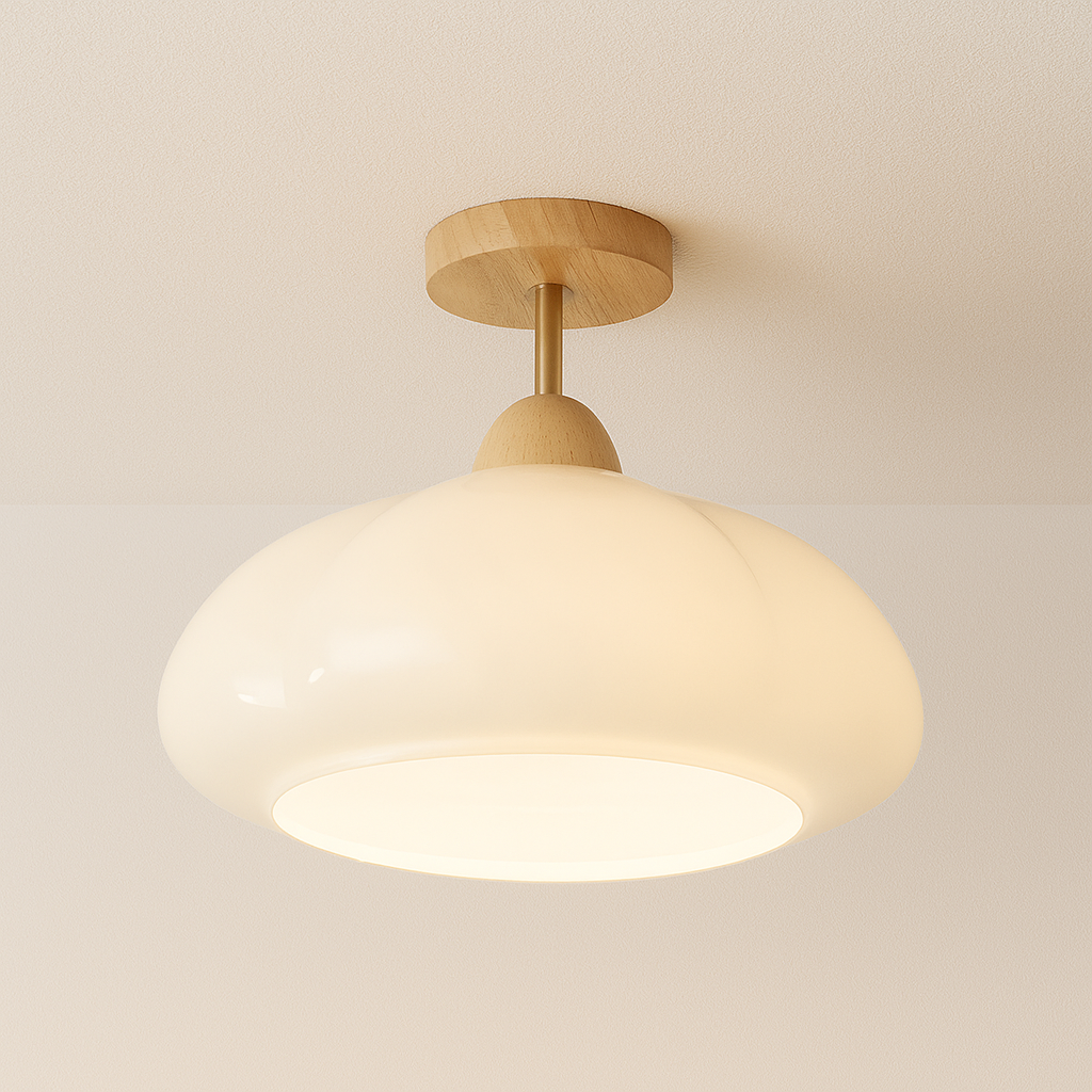 Luminária Plafon Moderna Minimalista Vidro Madeira Spur - ABAZZUR™