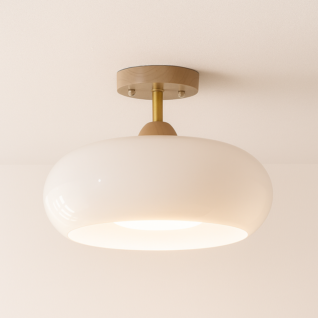 Luminária Plafon Moderna Minimalista Vidro Madeira Spur - ABAZZUR™