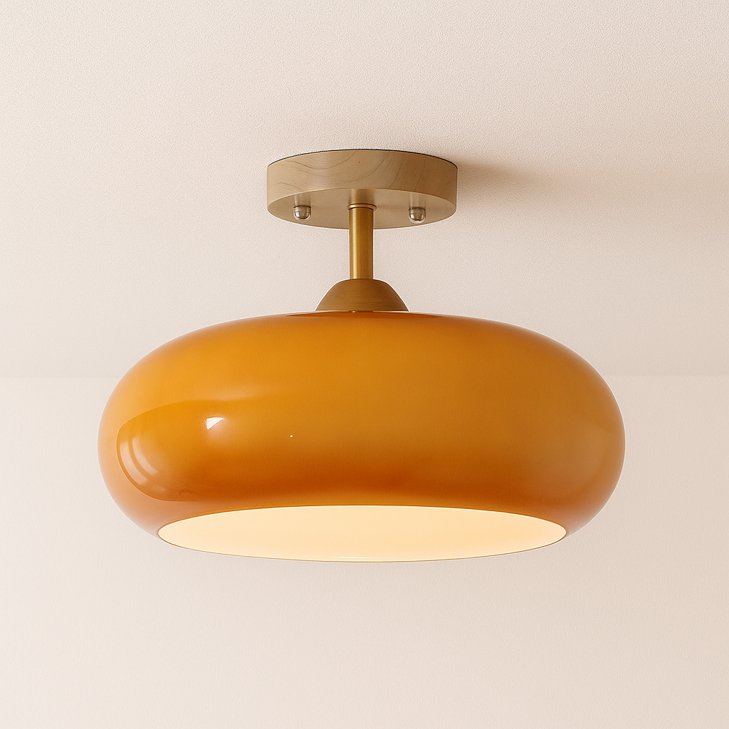 Luminária Plafon Moderna Minimalista Vidro Madeira Spur - ABAZZUR™