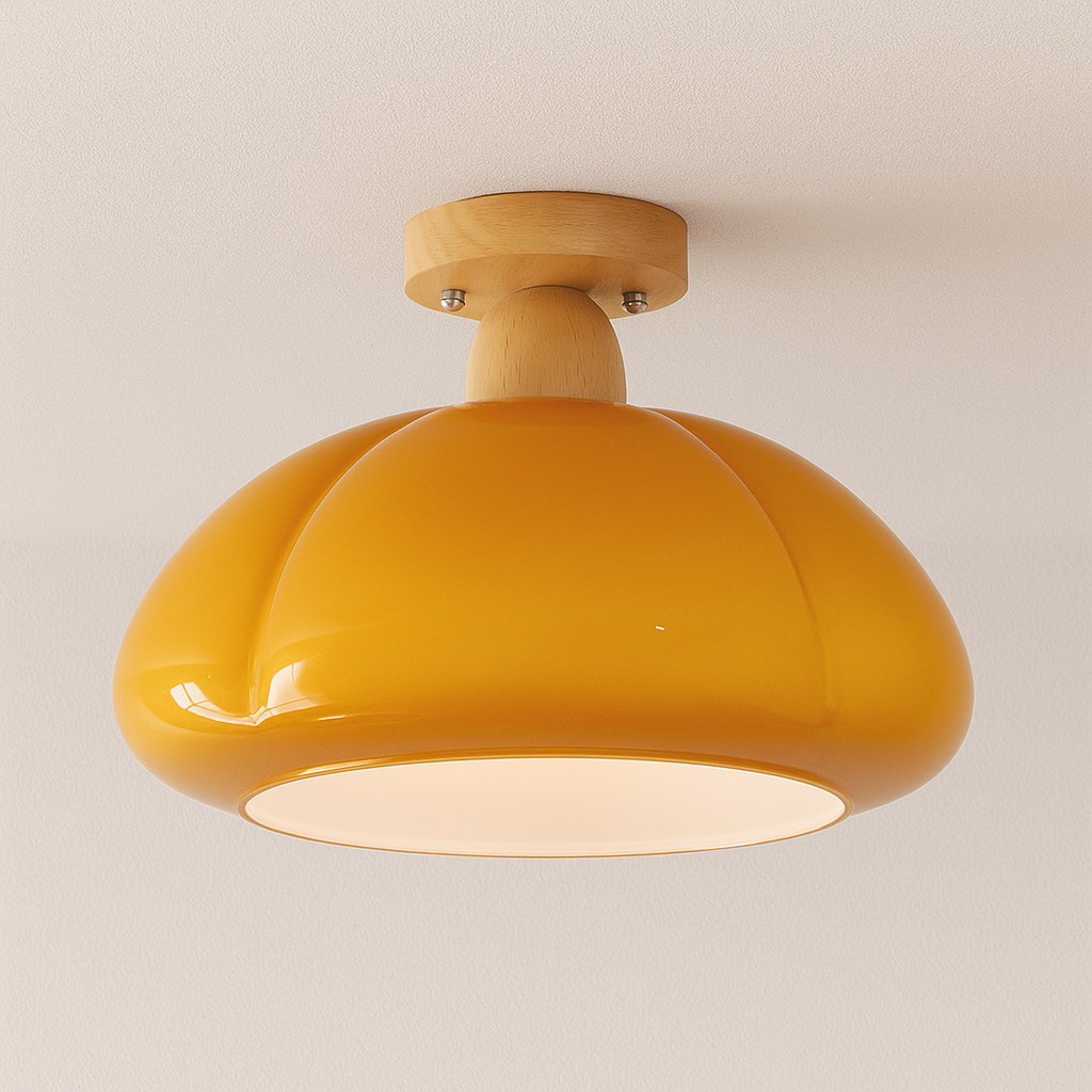 Luminária Plafon Moderna Minimalista Vidro Madeira Spur - ABAZZUR™