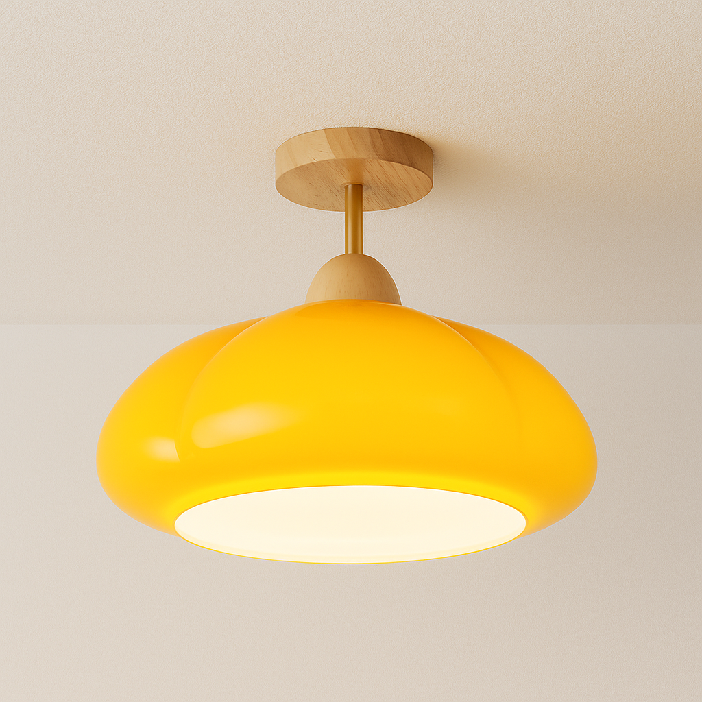 Luminária Plafon Moderna Minimalista Vidro Madeira Spur - ABAZZUR™