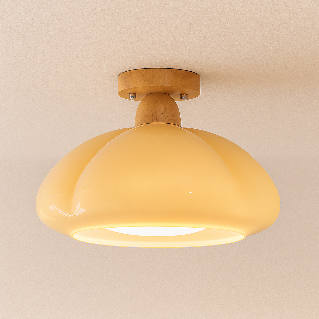 Luminária Plafon Moderna Minimalista Vidro Madeira Spur - ABAZZUR™